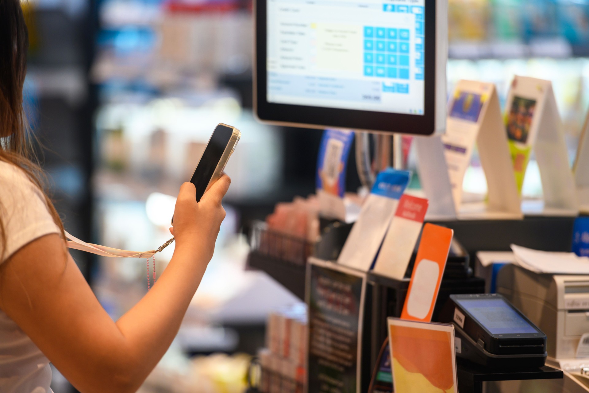 Paying via smartphone in a supermarket